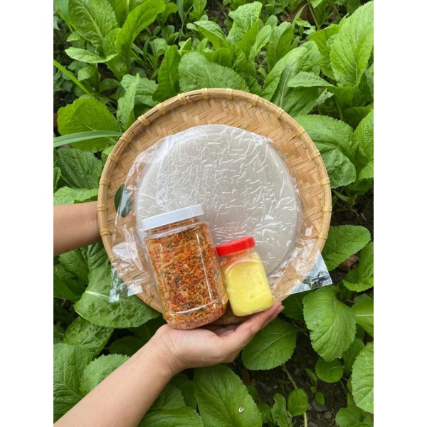 COMBO 500GR BÁNH TRÁNG PHƠI SƯƠNG +200GR MUỐI TÉP HÀNH PHI + 1 HỦ BƠ