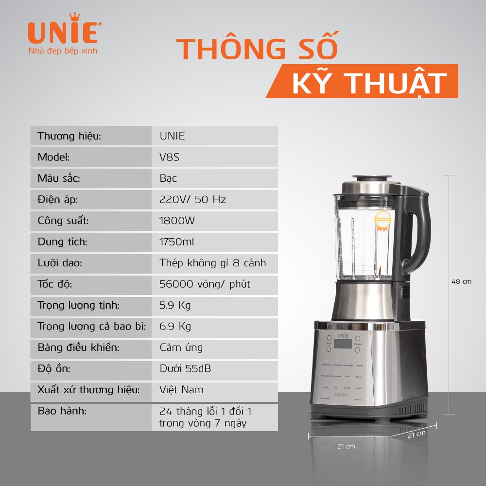 [Chính Hãng] Máy làm sữa hạt cao cấp UNIE V8S, lỗi 1 đổi 1, bảo hành 24 tháng toàn quốc