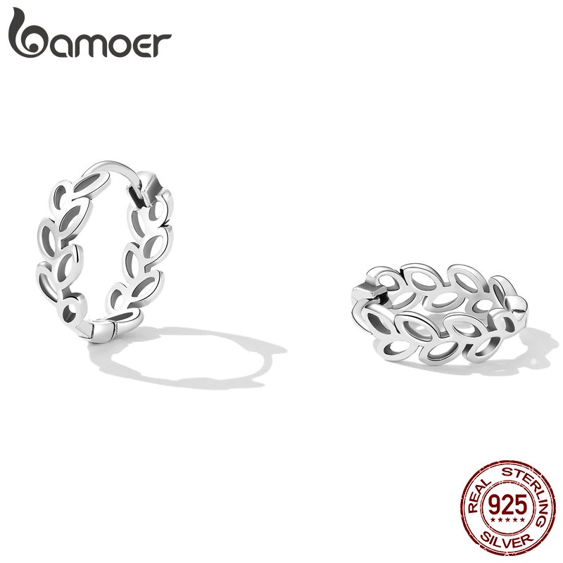 Hoa tai Bamoer bằng bạc 925 hình chiếc lá đính đá sang trọng