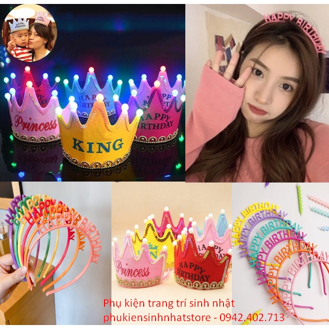 Nón Vương miện sinh nhật phát sáng Cài tóc Happy Birthday Phụ kiện trang trí sinh nhật