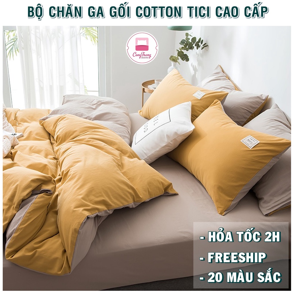 Bộ chăn ga gối cotton TiCi cao cấp KHÔNG BAI XÙ,  hàng nhập khẩu một màu - ( BO CHUN THEO YÊU CẦU) | BigBuy360 - bigbuy360.vn