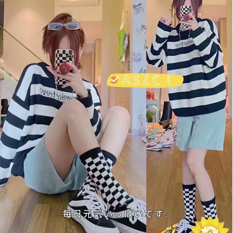 Vớ Cổ Cao Trung Bình In Họa Tiết Ngựa Vằn Thời Trang Hàn Quốc Cho Nam Và Nữ