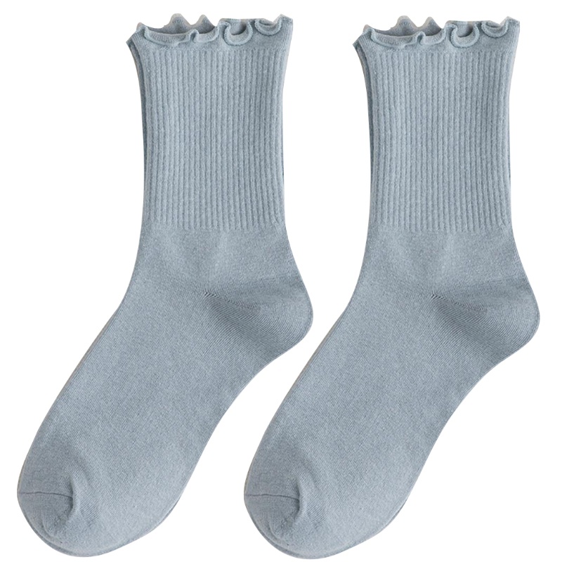 Vớ cotton dệt kim viền bèo nhún màu kẹo trơn phong cách mùa thu cho nữ