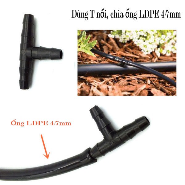 20 Tê chia cho ống Φ4/7 6 mm TE47, T chia 3 cho ống PE, LDPE, HDPE, PVC 4/7