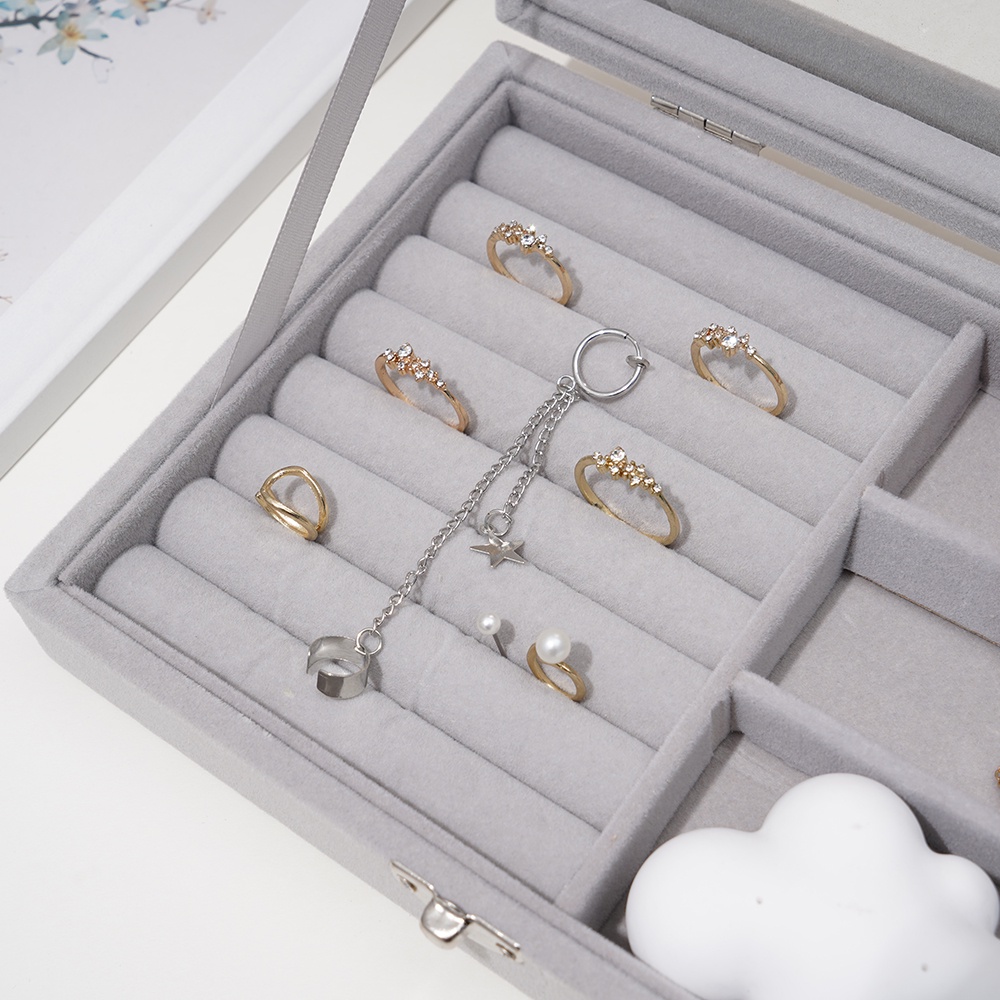 1 Hộp Đựng Trang Sức Bằng Da Lộn Màu Xám ★★★[Available]