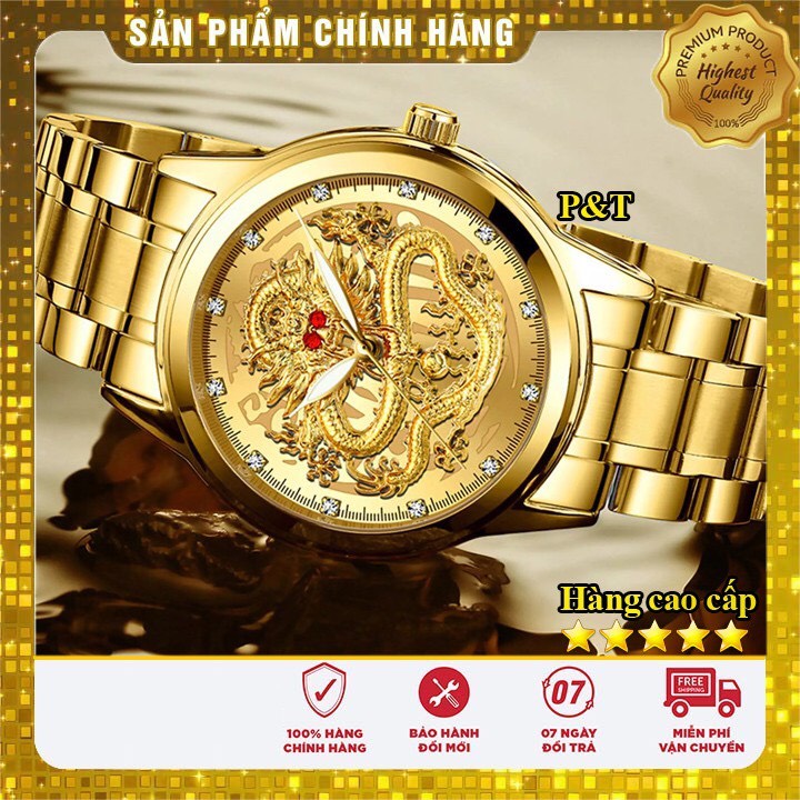 Đồng HỒ Nam FNGEEN Mặt Rồng 3D Mắt Đỏ Dây Thép Cao Cấp , chống nước , trống xước