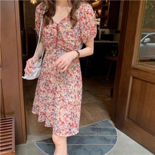 Đầm voan rút ngực hoa nhí