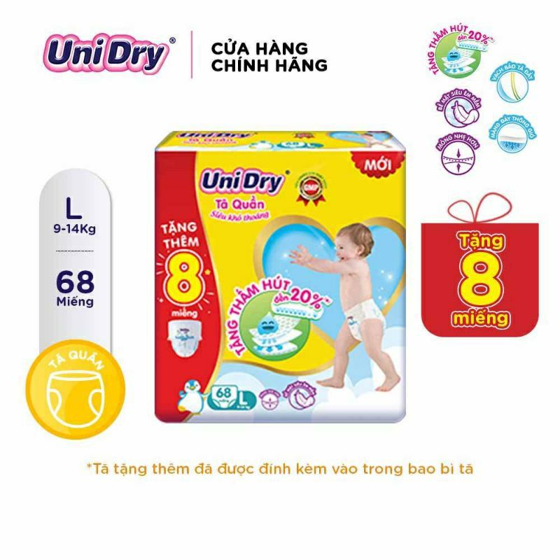 🏰HCM 🏰 Tã quần Unidry có vạch chỉ thị thay tã M74+8 / L68+8 / XL60+10 / XXL54+10