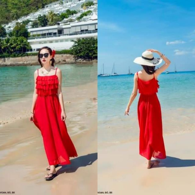 Đầm Maxi 4 tầng 2 dây