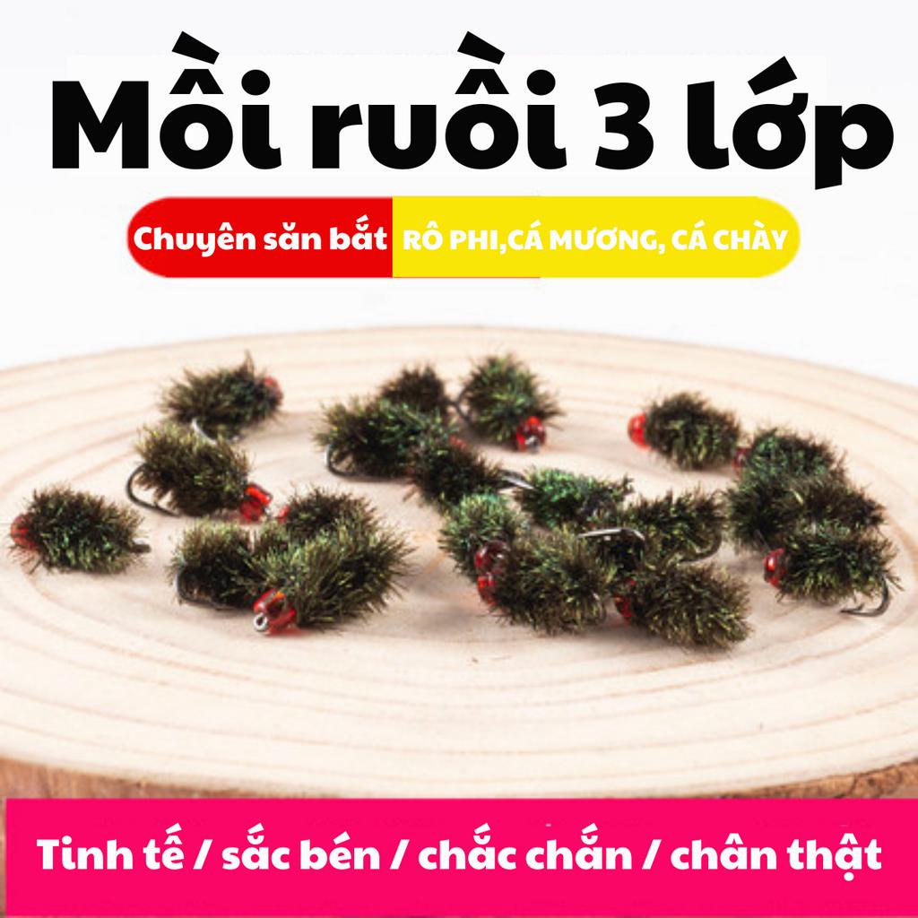 Mồi ruồi 3 lớp câu lure cá mương,cá rô phi, chày suối,...