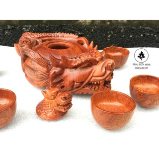 Bộ ấm chén rồng nguyên khối gỗ hương cao cấp,bộ ấm chén 6 lý nước