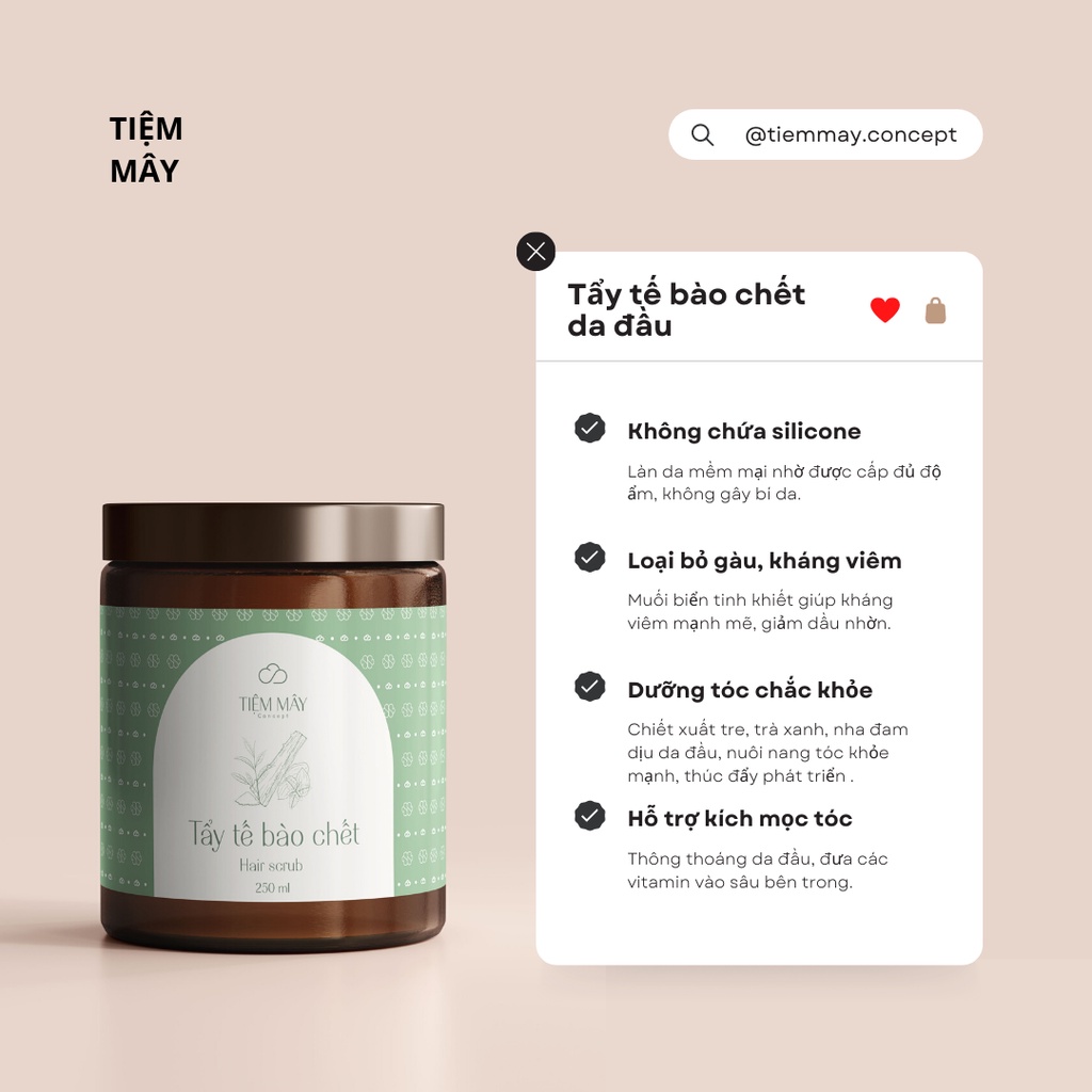 (DA ĐẦU) Tẩy tế bào chết da đầu kiềm dầu, giảm gàu, tơi phồng tóc - Handmade