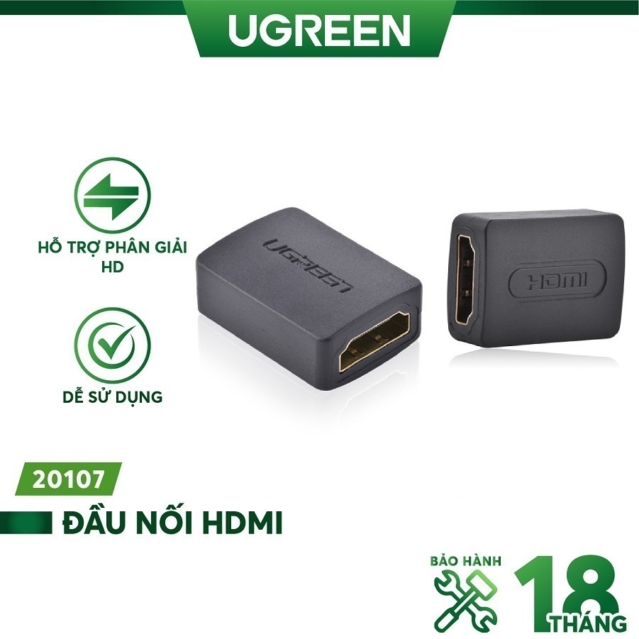 Đầu nối dài HDMI to HDMI (2 đầu cái) UGREEN 20107 - Hàng Chính Hãng BH 18 Tháng