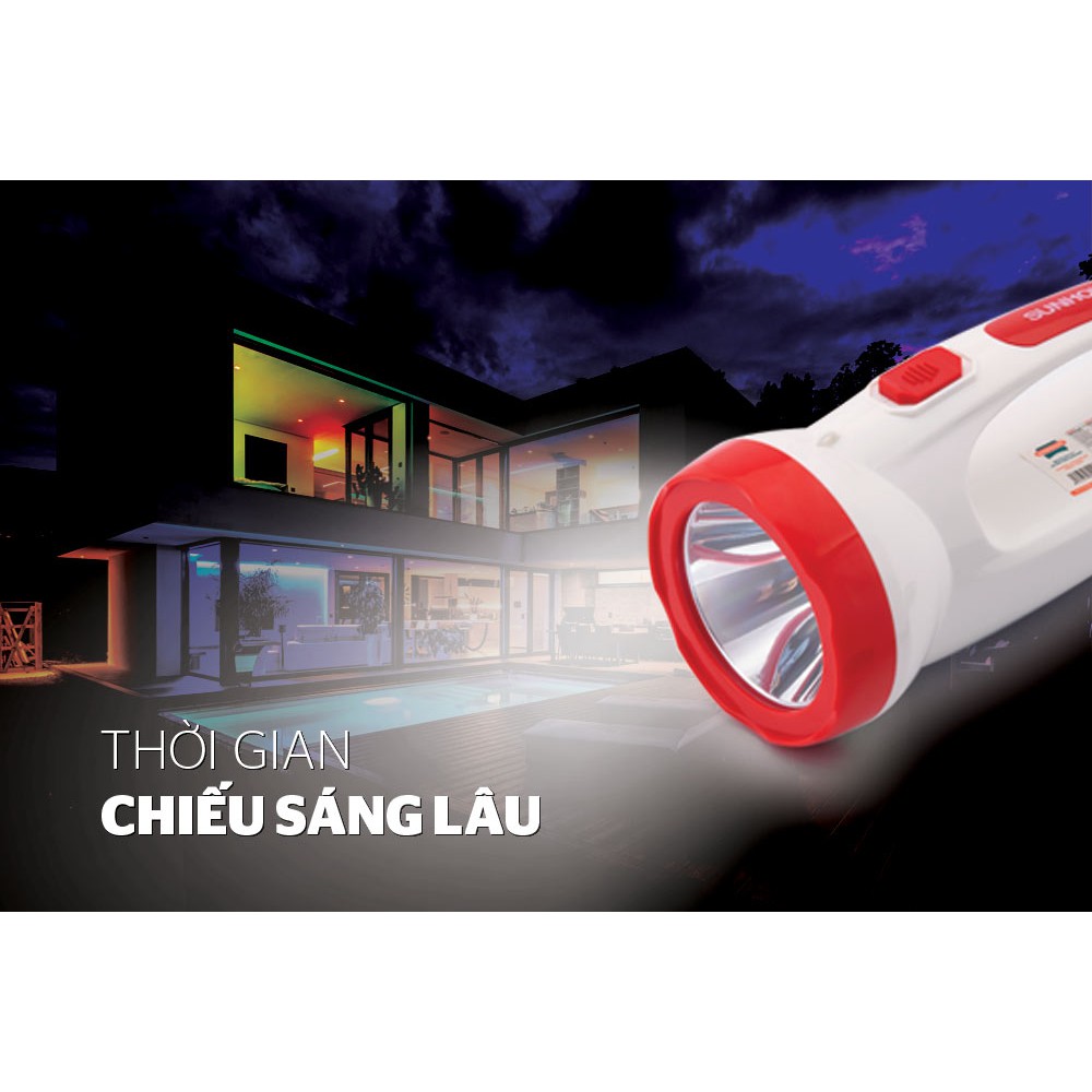 Đèn pin xách tay 2 chức năng Sunhouse SHE-8000 chiếu sáng 6 giờ liên tục - Bảo hành 12 tháng