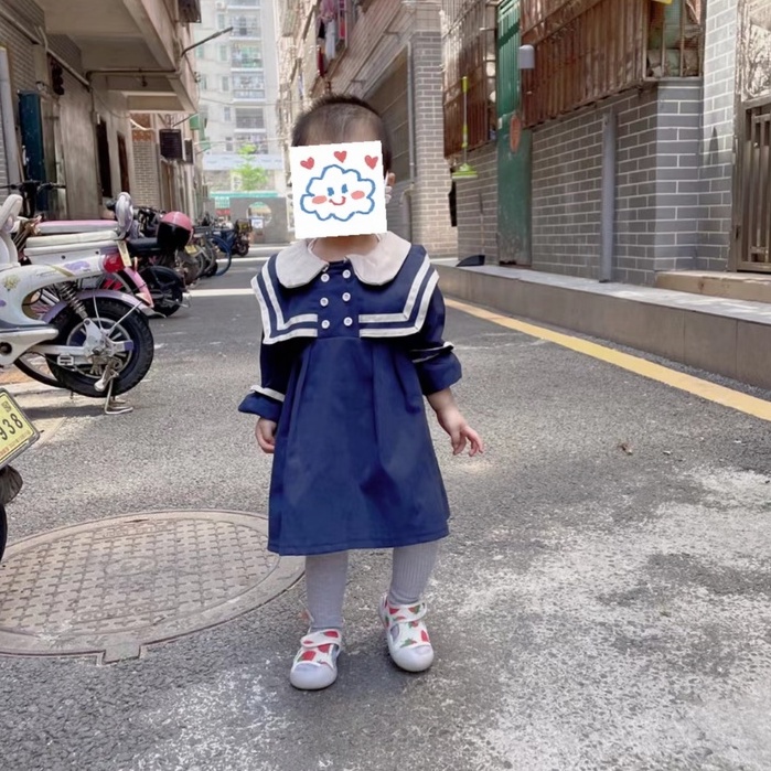 Đầm Công Chúa Tay Dài Màu Trơn Phong Cách Hàn Quốc Thời Trang Xuân Thu Cho Bé Gái