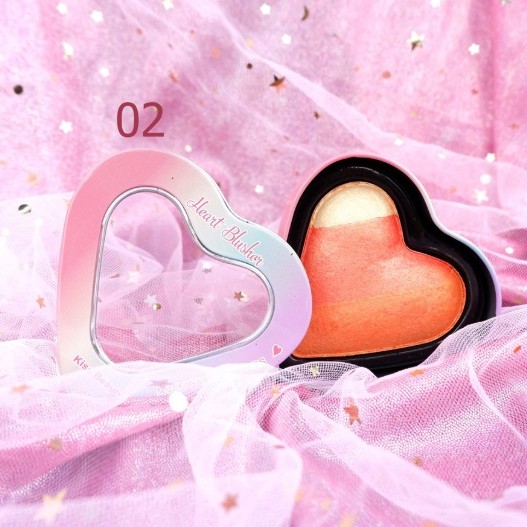 Set 2 in 1 Phấn má hồng + bắt sáng Kiss Beauty Heart Blusher (Hộp thiếc cao cấp)