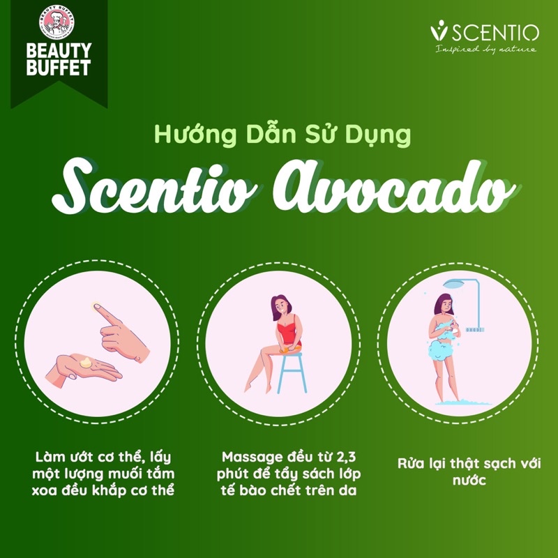 Tẩy tế bào chết toàn thân hương bơ Beauty Buffet 350ml Scentio Avocado giúp da mềm mại, mịn màng và tươi trẻ