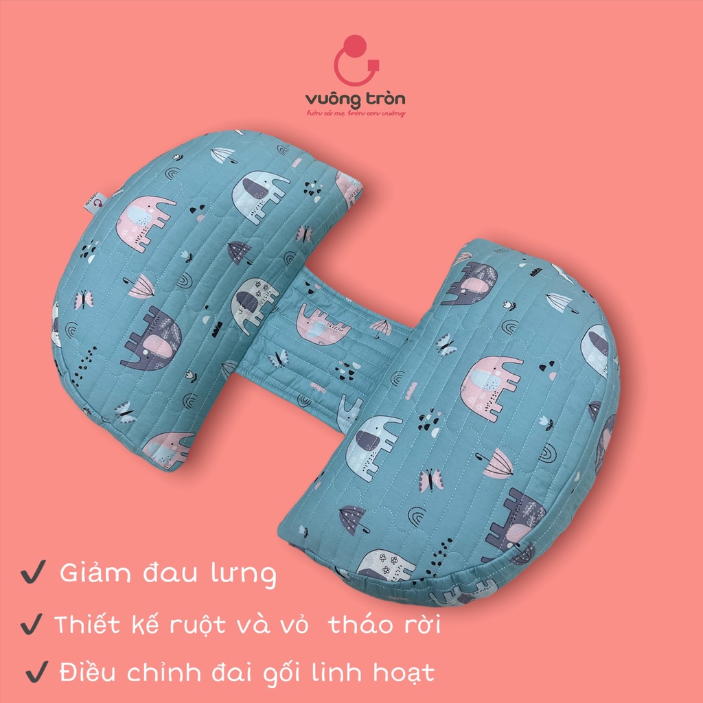 Gối bầu cánh tiên Vuông Tròn cotton Hàn Quốc chần bông nâng đỡ bụng bầu hỗ trợ giảm đau lưng cho mẹ bầu