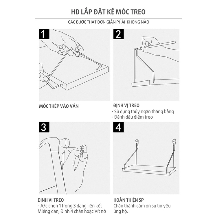 Kệ Gỗ Gắn Tường Móc Treo Không Cần Khoan, Đầy Đủ Phụ Kiện Tặng Kèm