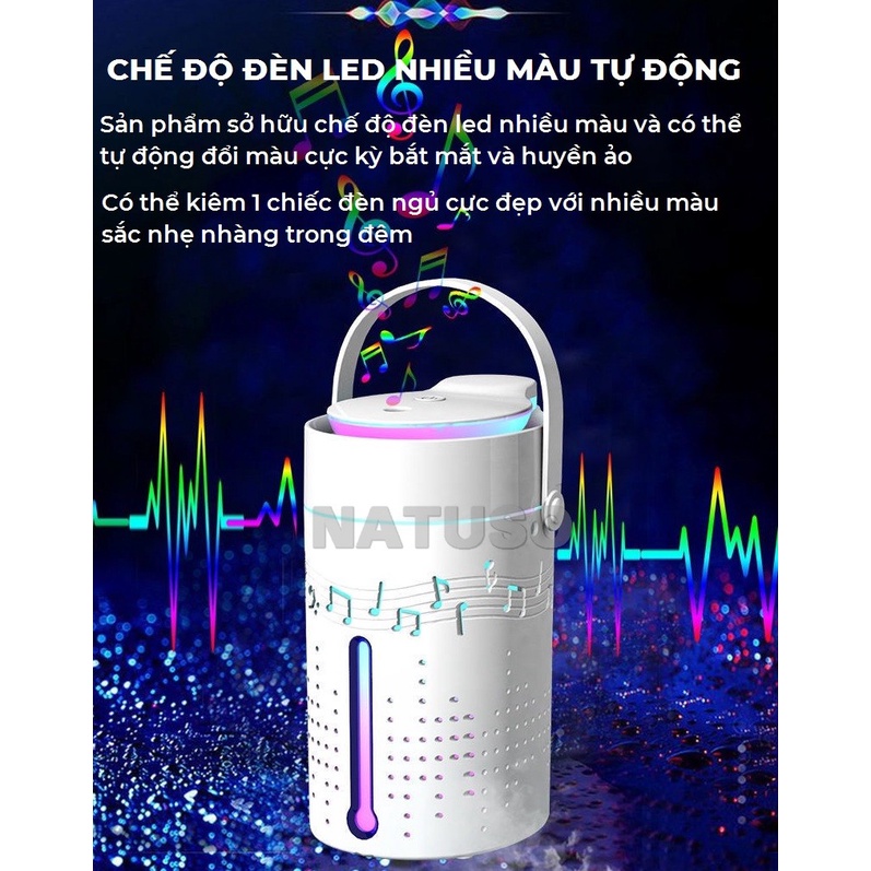 Máy xông tinh dầu phun sương tạo ẩm kiêm loa bluetooth không dây nghe nhạc đèn led nhiều màu – Natuso K1