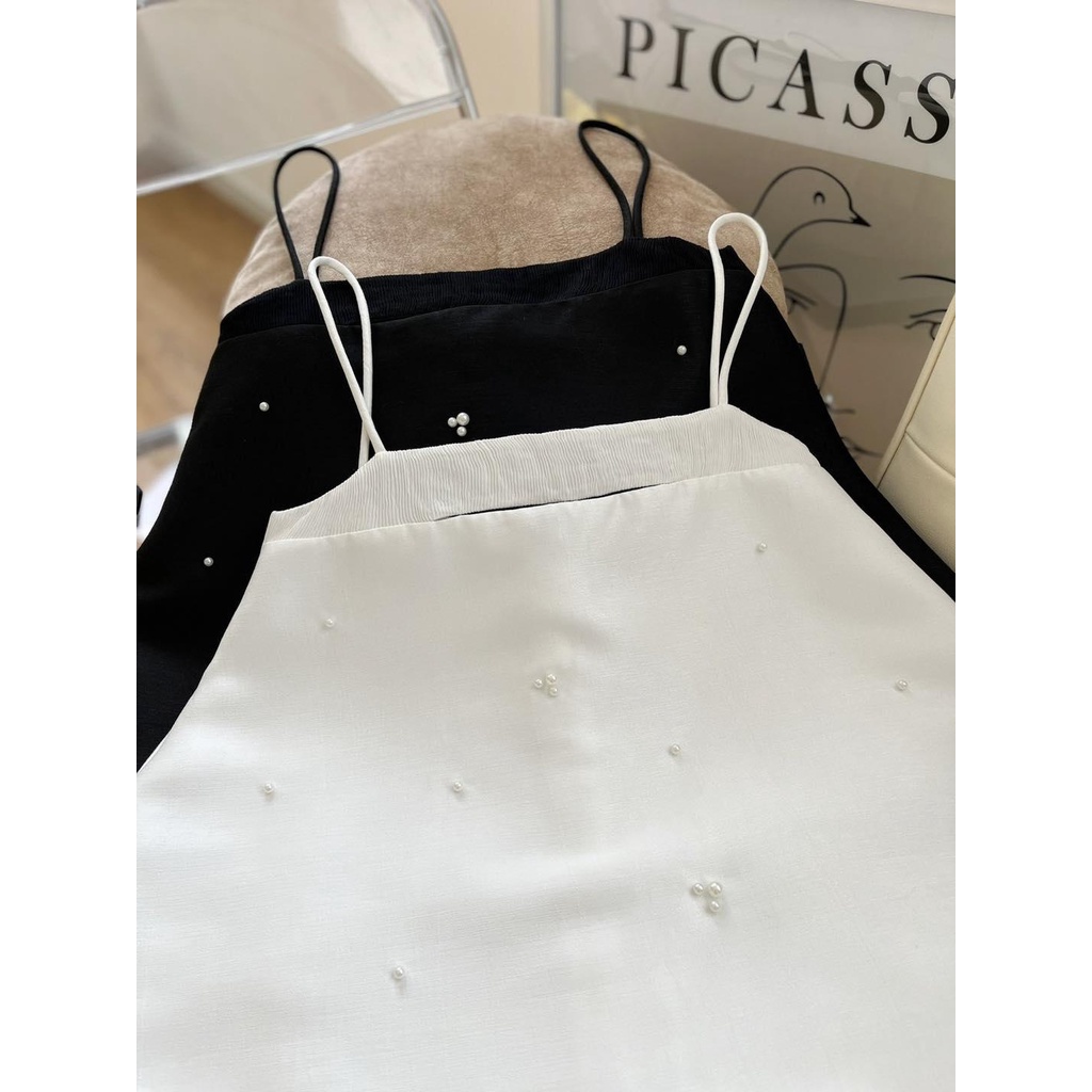 [Ảnh thật] Áo 2 dây cut out đính hạt chất tapta siêu xịn