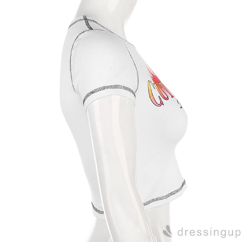 Áo Croptop Ngắn Tay In Chữ Cá Tính Dành Cho Nữ