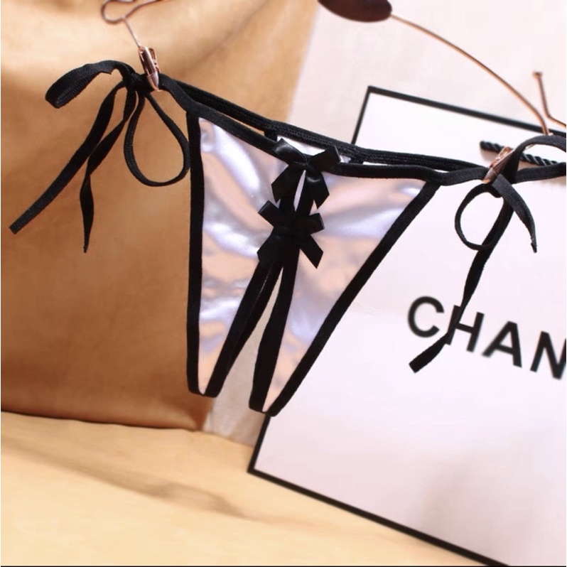 NEW BEST SELLER - QD016 (ảnh thật)-  Quần chip cột dây lụa viền đen nơ   - quần lót sexy xẻ đáy - KELLY WANG