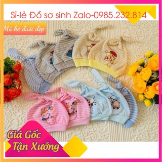 Mũ sơ sinh loại thắt nút kẻ, mũ sơ sinh cho bé, mũ nhỏ có in hình