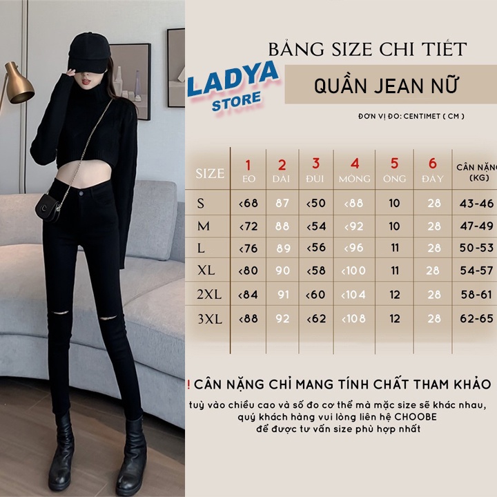 Quần jean nữ, Quần bò rách trên gối lưng cao siêu co giãn tôn dáng thời trang LADYA STORE M53 | BigBuy360 - bigbuy360.vn