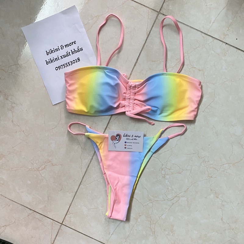 [BKN1196] &lt;ÂU&gt; SET BIKINI LOANG VÀNG HỒNG RÚT NGỰC QUẦN THONG/LỌT KHE