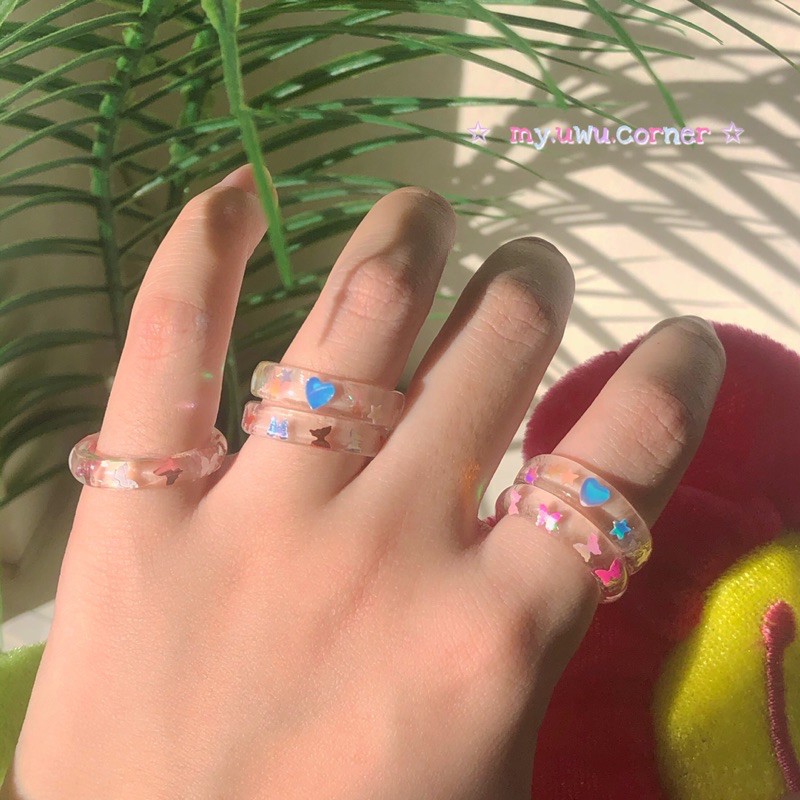 Nhẫn nhựa hàn quốc, nhẫn resin ánh holo trái tim | Angelic’s Heart | @myuwucorner