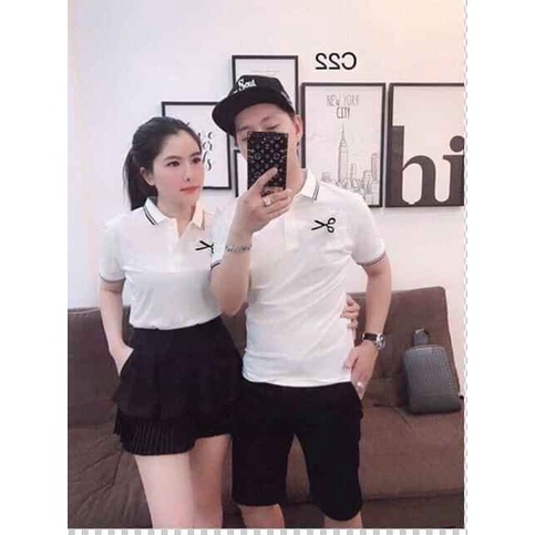 ÁO ĐÔI CẶP CỔ BẺ UNISEX CHẤT VẢI COTTON CO GIÃN THOÁNG MÁT