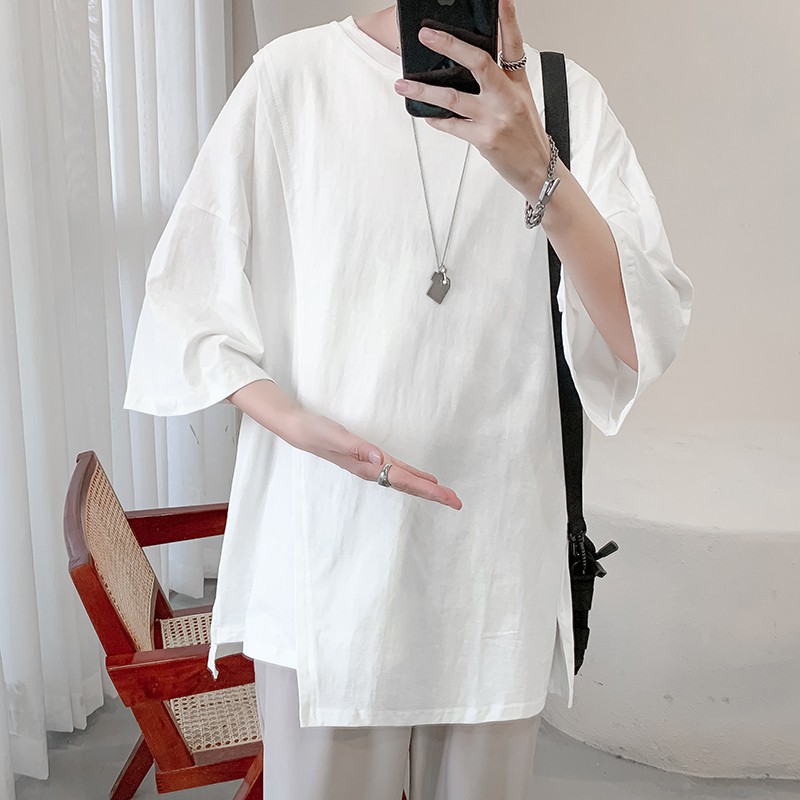 [ MẪU ĐẸP] Áo phông tay lỡ Outfit Form Rộng Unisex Chất Liệu Cotton Thiết Kế Vạt Giả Hàn Quốc - AP03
