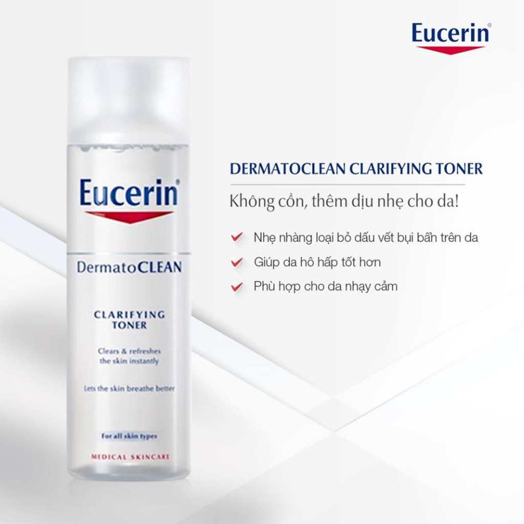 Nước hoa hồng làm sạch da Eucerin Dermato Clean Dành cho da thường và da nhạy cảm 200ml (63995)