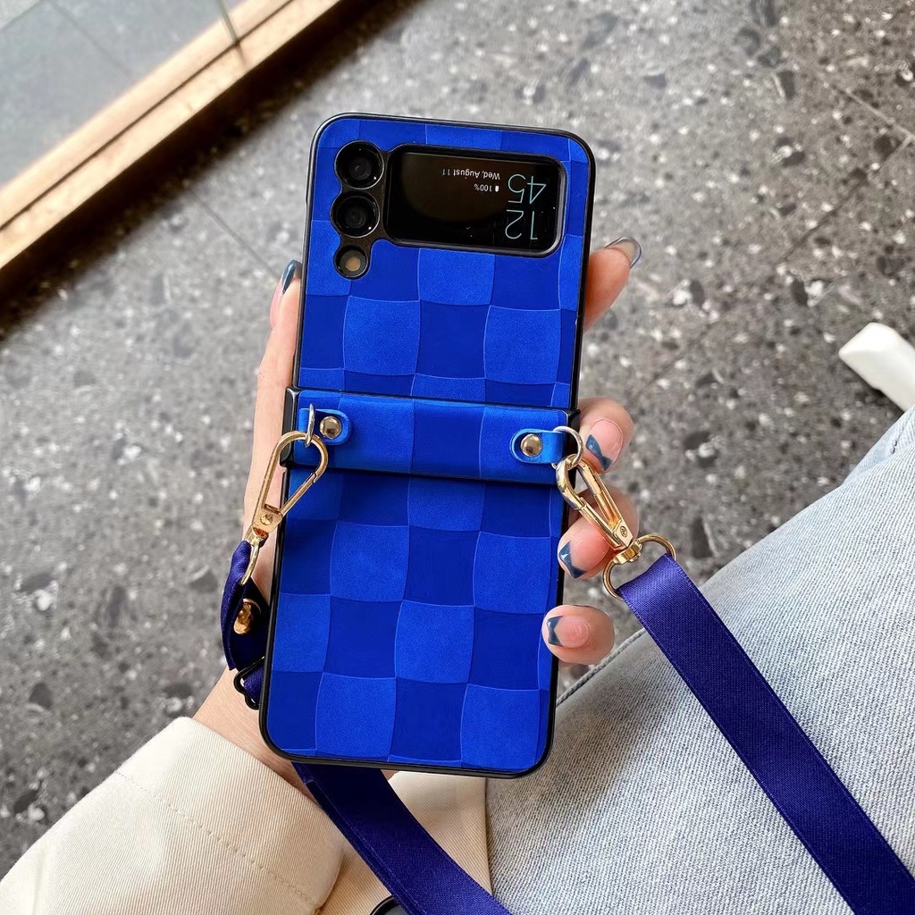 Ốp Điện Thoại Da Sang Trọng Có Dây Đeo Chéo Cho Samsung Galaxy Z Flip 3 Z Flip3 5G