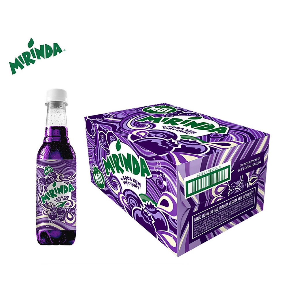 Thùng 24 Chai Nước Ngọt Có Gaz Mirinda Soda Kem Việt Quất (390ml/chai)