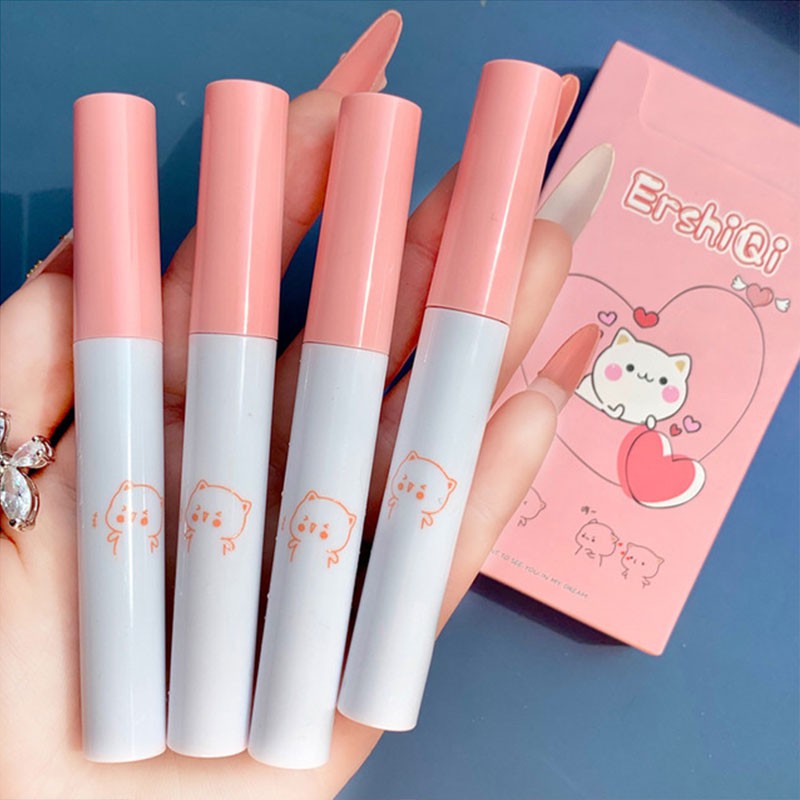 [QUÀ TẶNG] Set 4 Son Kem Lì ErShiQi Mèo Cute Fluffy Lip Glaze