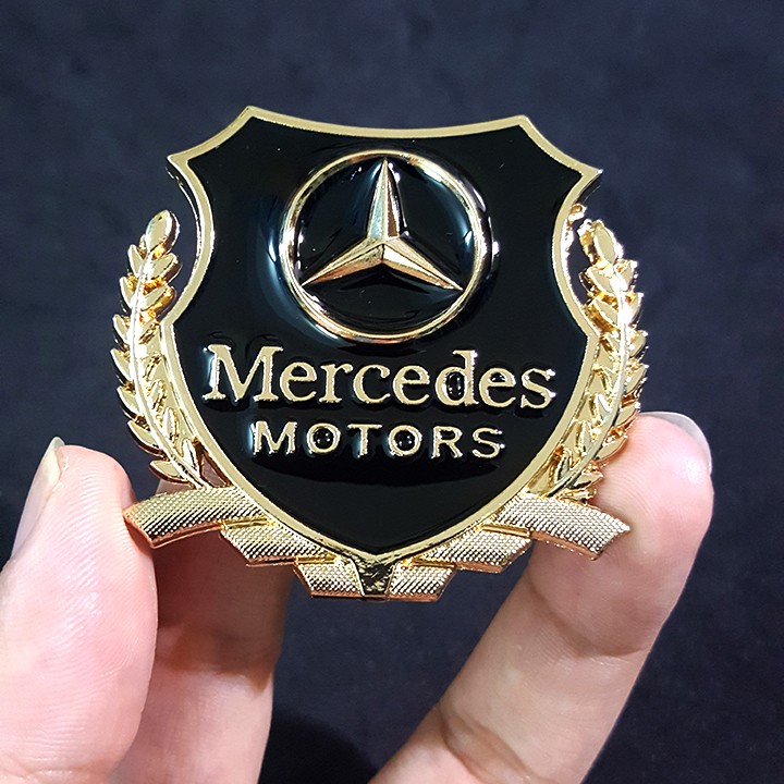 Bộ 2 miếng dán logo kim loại chữ MERCEDES bông lúa