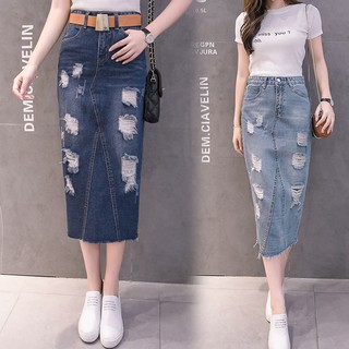 (HÀNG SẴN ĐẬM NHẠT SIZE L )chân váy bò dài rách xẻ sau phong cách hàn quốc