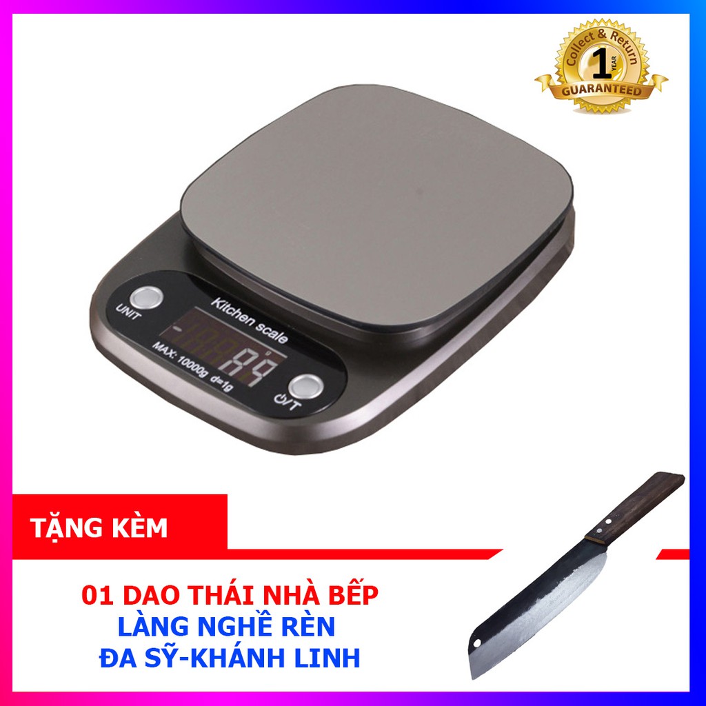 Cân nhà bếp, cân điện tử loại 10kg có độ chính xác cao + tặng kèm 01 dao thái làng nghề rèn đa sỹ