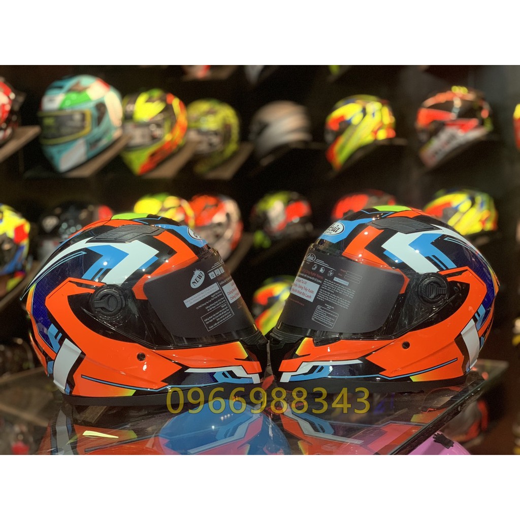 Giá Tận Kho - Nón bảo hiểm Fullface ROC R01 tem cam siêu đẹp