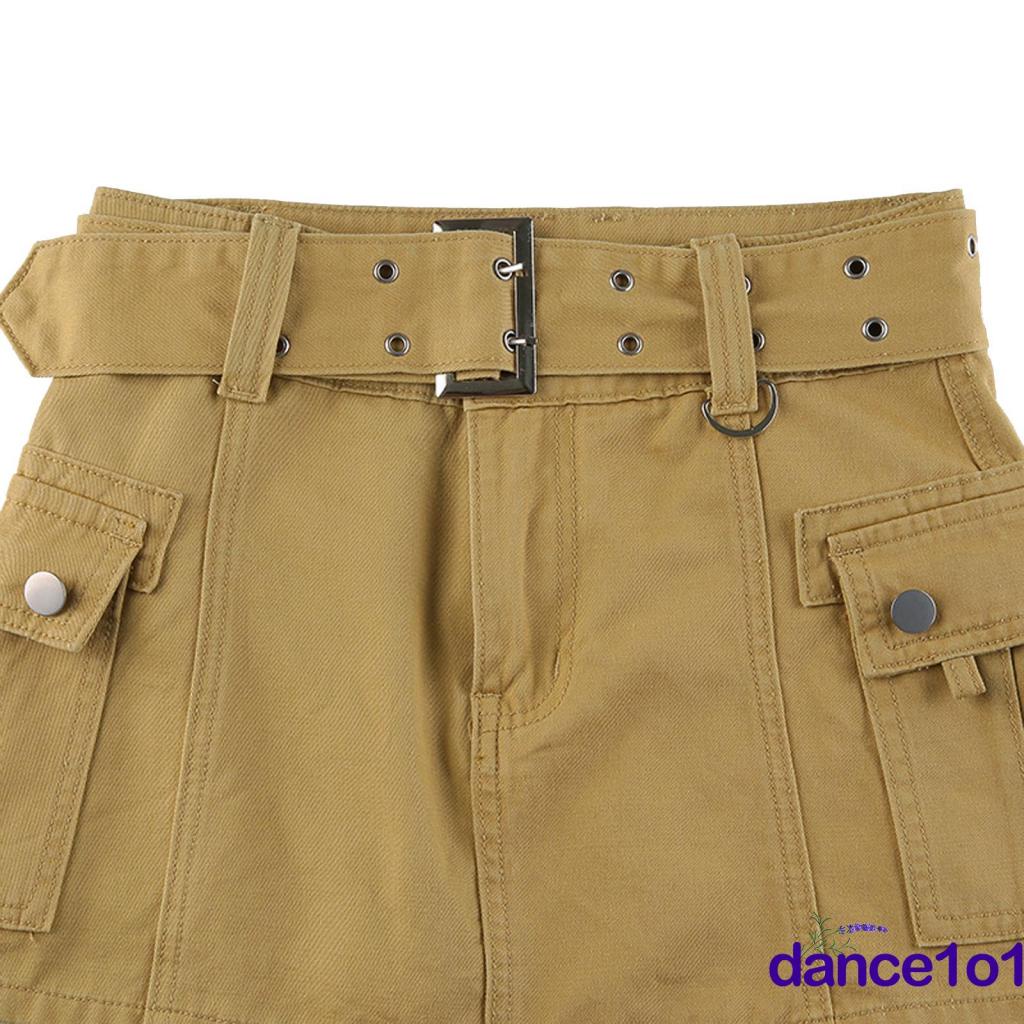 dance1o1-Women´s Mid Waist Solid Color Bodycon Belted Mini Skirt