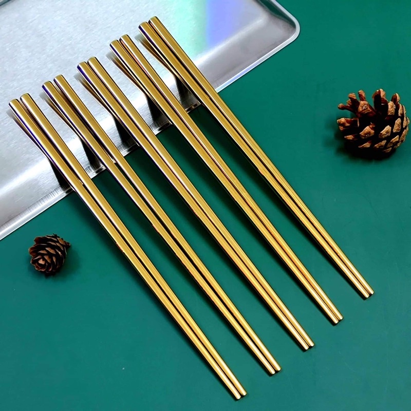 Set 5 Đôi Đũa Inox 304 Mạ Titanium Vàng-Đũa Cao Cấp Mạ Vàng Công Nghệ Hiện Đại-Sang Trọng Và Bền Bỉ Với Thời Gian