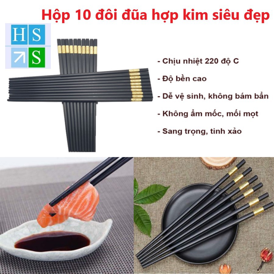 Hộp 10 đôi đũa hợp kim cao cấp Hàn Quốc - Chịu nhiệt độ cao, chống trơn trượt, chống mốc, mối mọt và độ bền cao