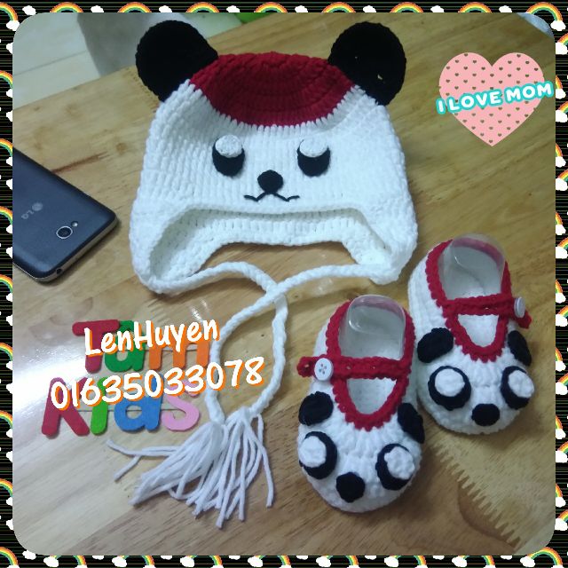 Set nón giày len handmade có che tai