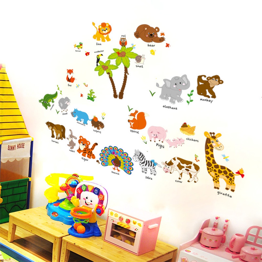 Decal Dán Tường Động Vật Kèm Tên Tiếng Anh Cho Bé Vừa Chơi, Vừa Học C114