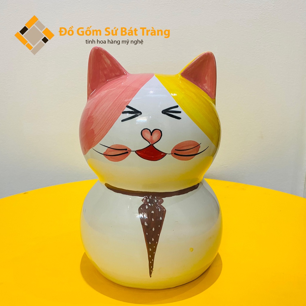 Mèo đựng tiền tiết kiệm, chất liệu sứ Bát Tràng siêu bền đẹp, nung ở nhiệt độ 1300 độ C, khử hết chì và độc tố