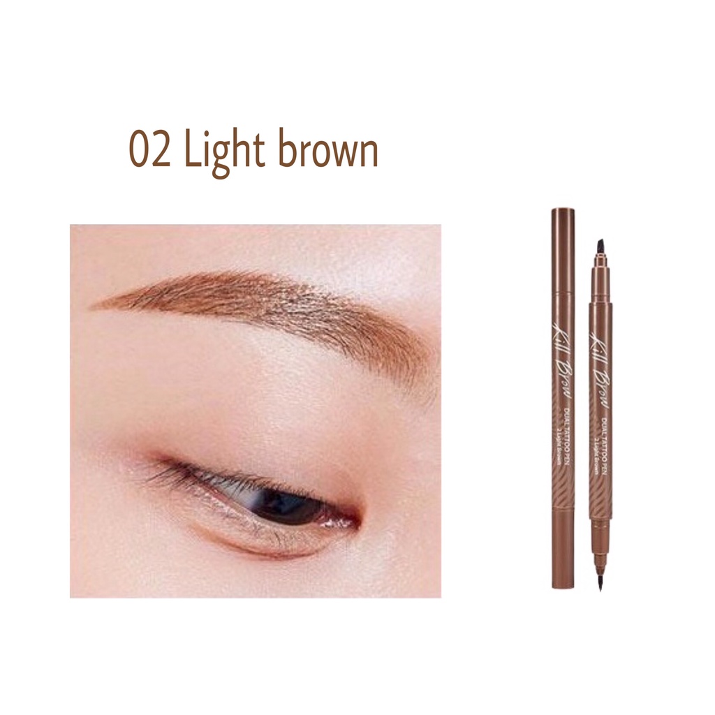 Chì kẻ mày Clio Kill Brown Dual Tattoo Pen Set 02 Light Brown - HONGS BEAUTY