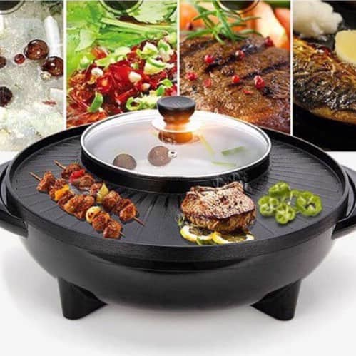 Bếp lẩu nướng tròn đen điện đa năng 2 in 1