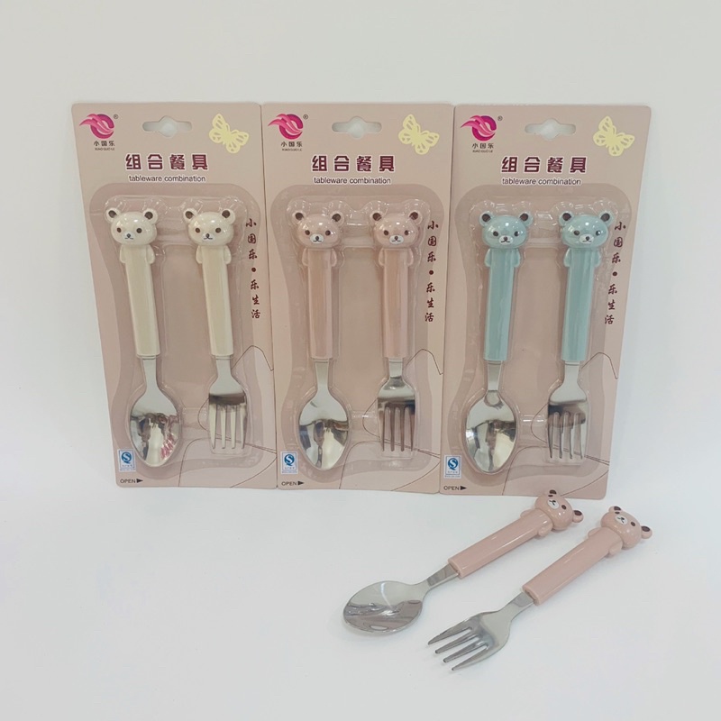 Set 2 chiếc Thìa rĩa | Bộ muỗng nĩa cho bé hàng nhập khẩu cao cấp an toàn khi sử dụng